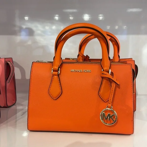 Michael Kors Sheila Small Center Zip Satchel Shoulder Crossbody Bag Poppy
